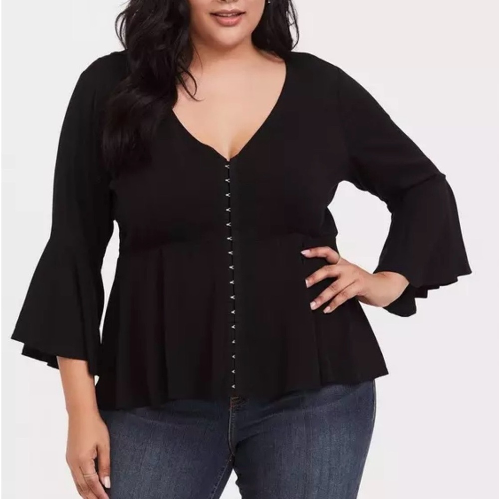Torrid Black V-Neck Blouse with Bell Sleeves